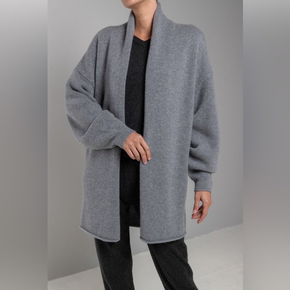 TSE recycled cashmere shawl collar cardigan in heather gray size XS